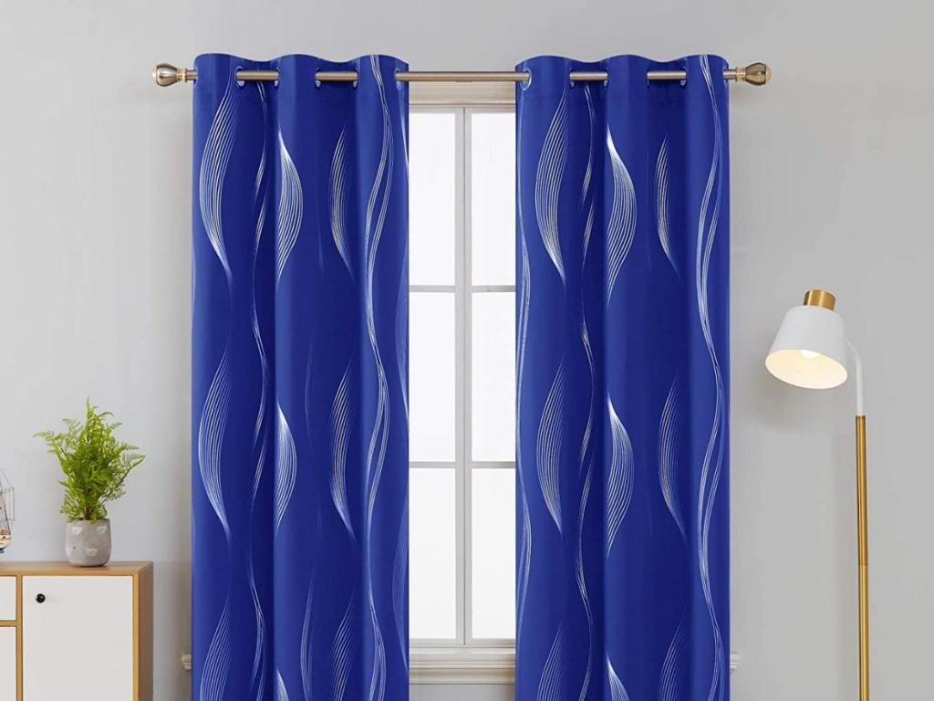 Deconovo Foil Print 2 Panel Blackout Curtains, Royal Blue