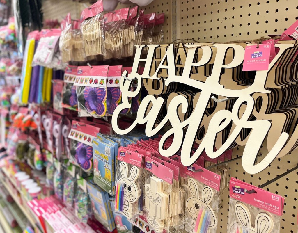 display of easter crafts at hobby lobby