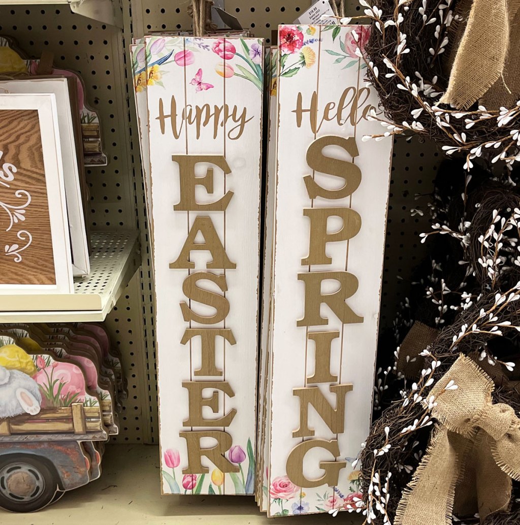 happy easter and welcome spring signs at hobby lobby