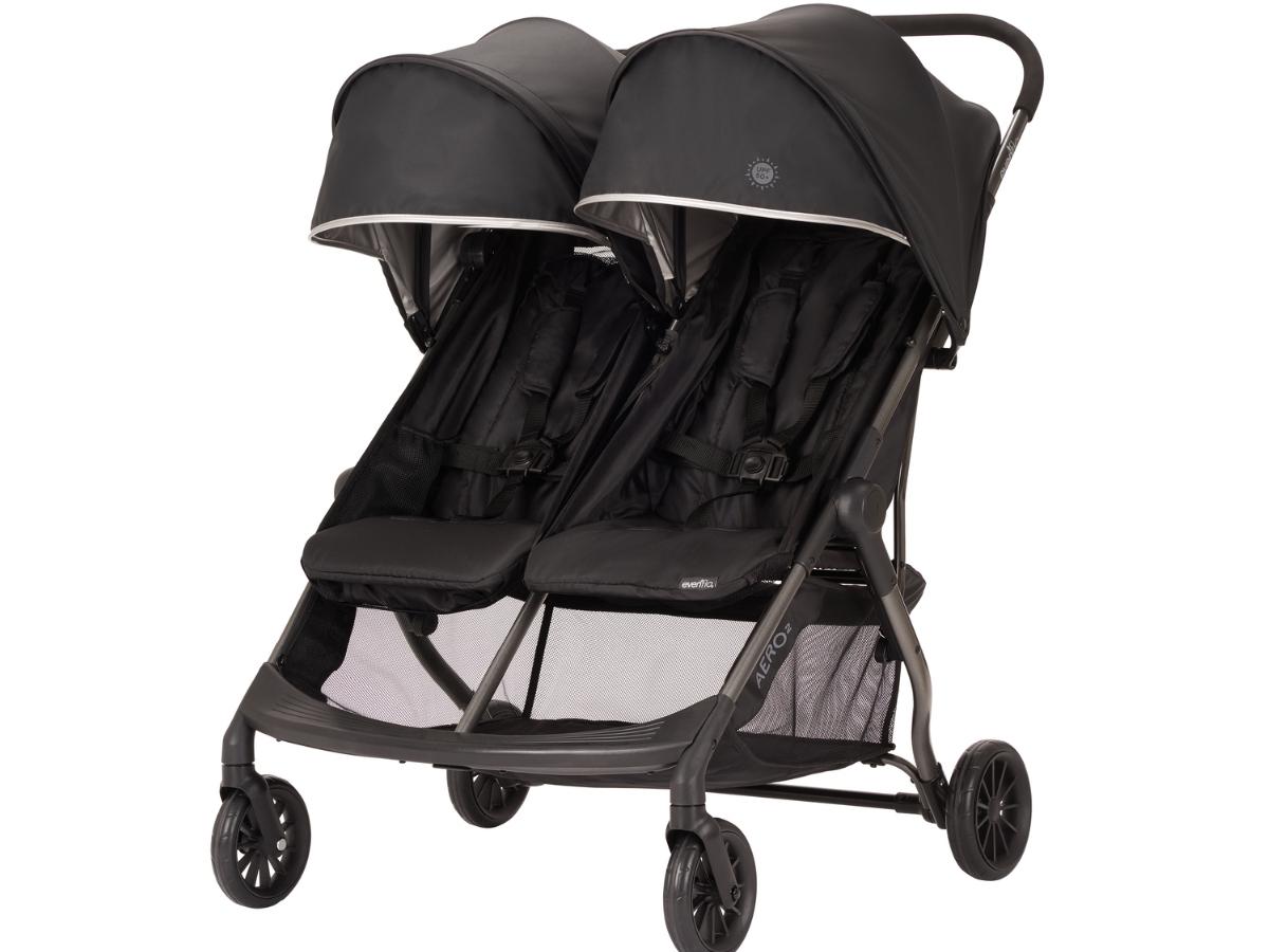 evenflo aero2 double stroller in black