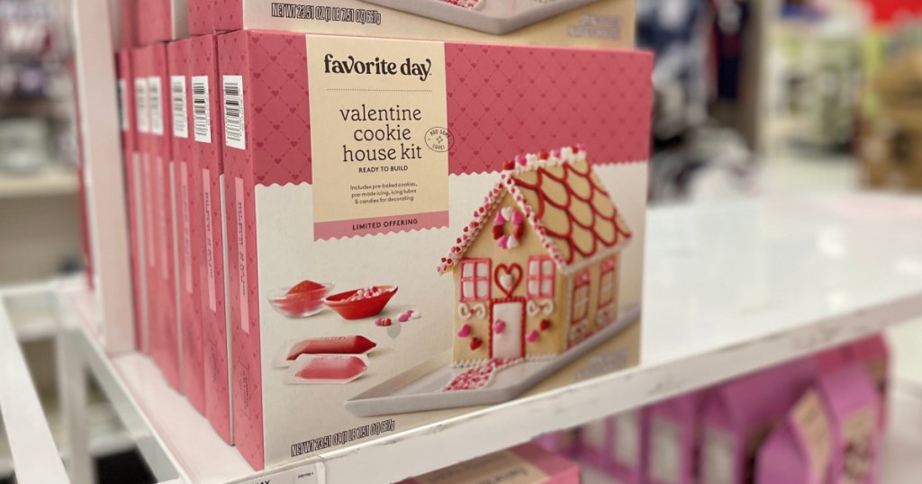 valentine's day cookie house kit on shelf 