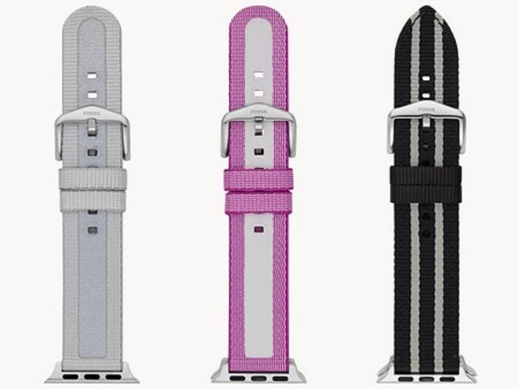 fossil apple watch bands in gray, pink and black