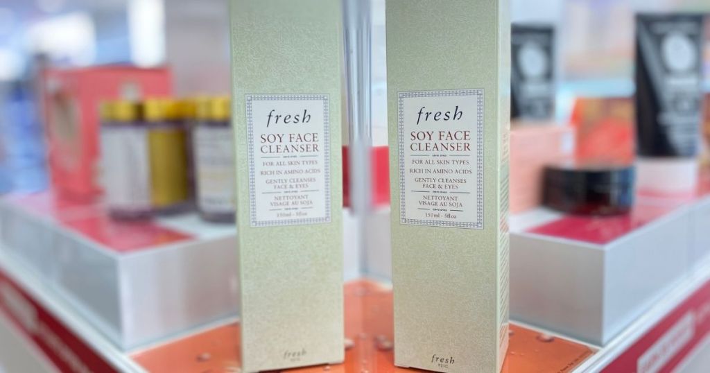 two boxes of Fresh soy face cleansers