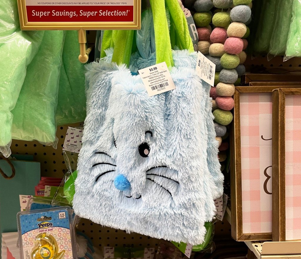 blue fuzzy bunny bag