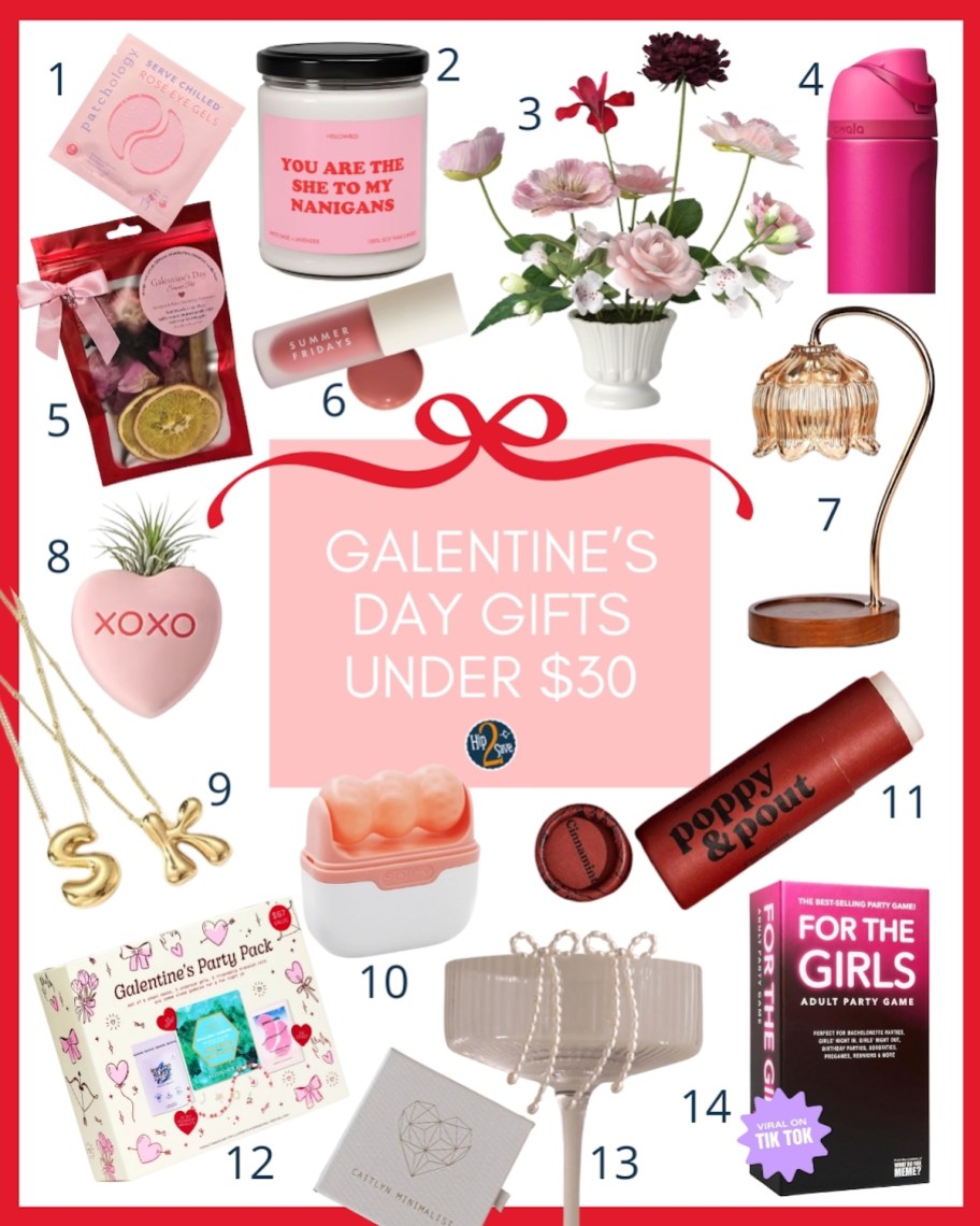 galentine's day gifts under $30 collage of various gift ideas