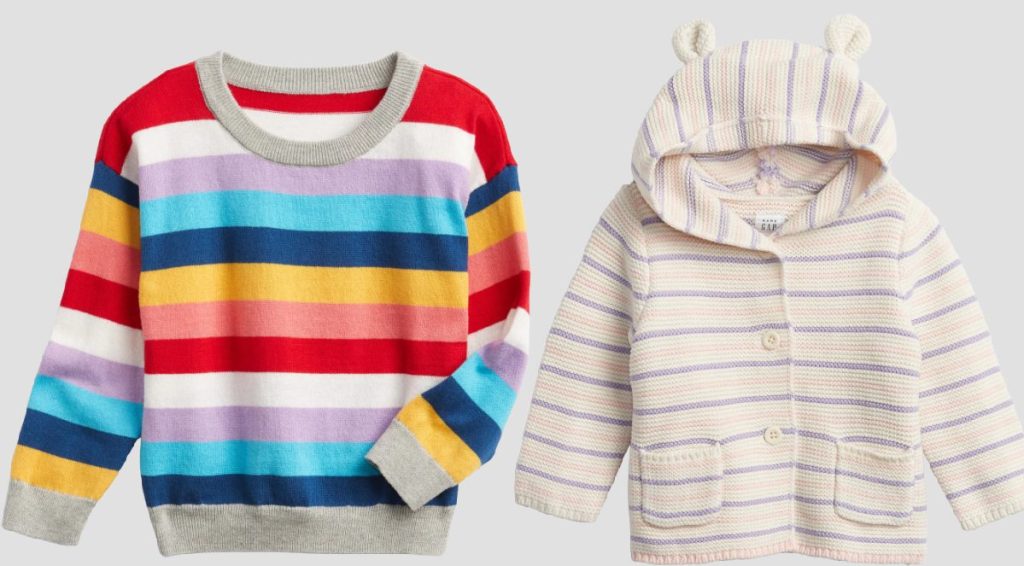 kids multicolored stripe sweater and baby hooded cardigan sweater