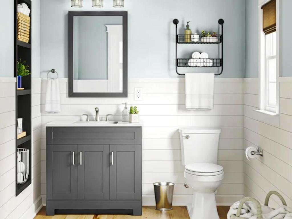 Gladmere 36-Inch Dark Gray Single Sink Bathroom Vanity w/ White Marble Top