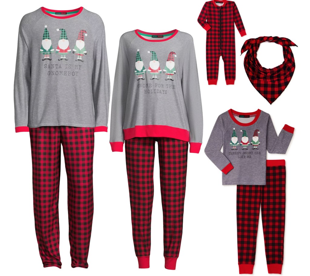 gnome print matching family christmas pajamas