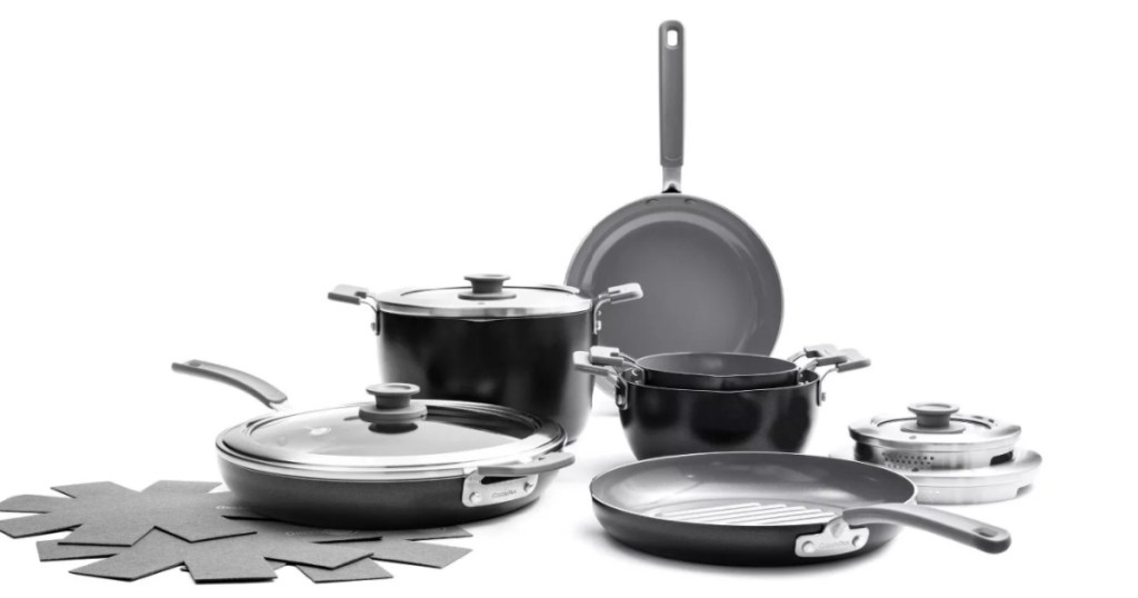 black cookware set on counter