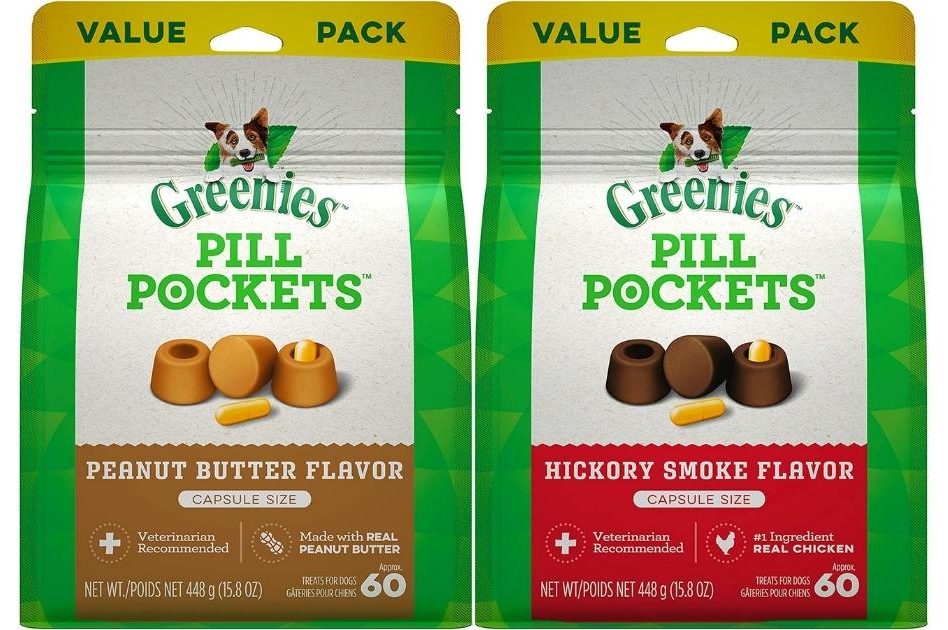 greenies pill pockets in peanut butter and hickory smoke flavors