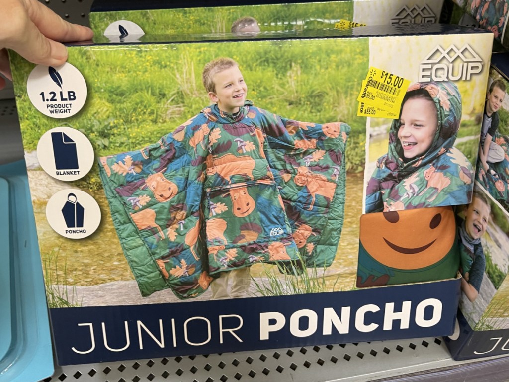 kids green moose print poncho in store