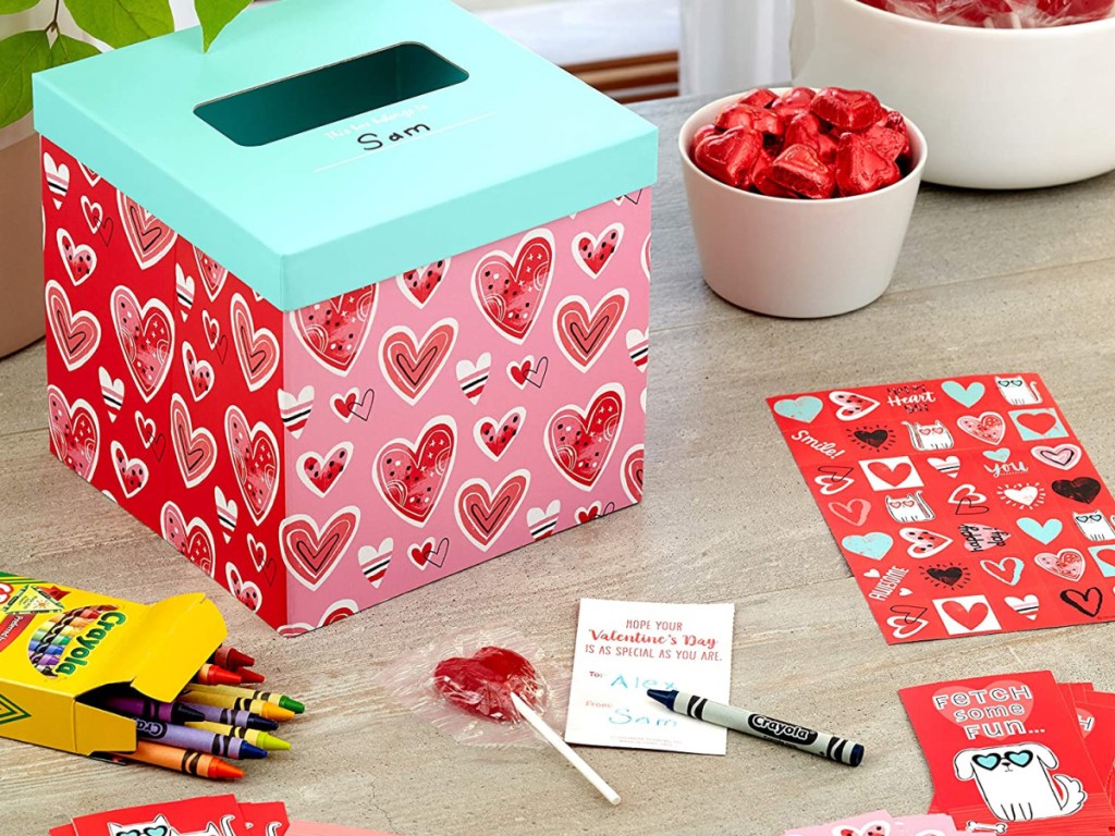 Hallmark Valentines Day Cards for Kids and Mailbox for Classroom Exchange, Doodle Hearts