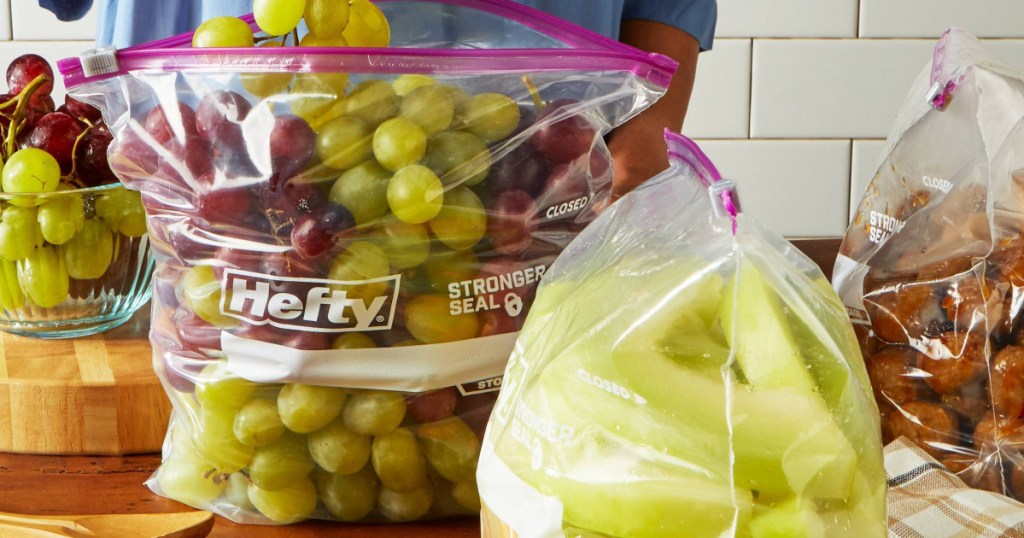 Hefty Gallon Storage Bags full of fruit