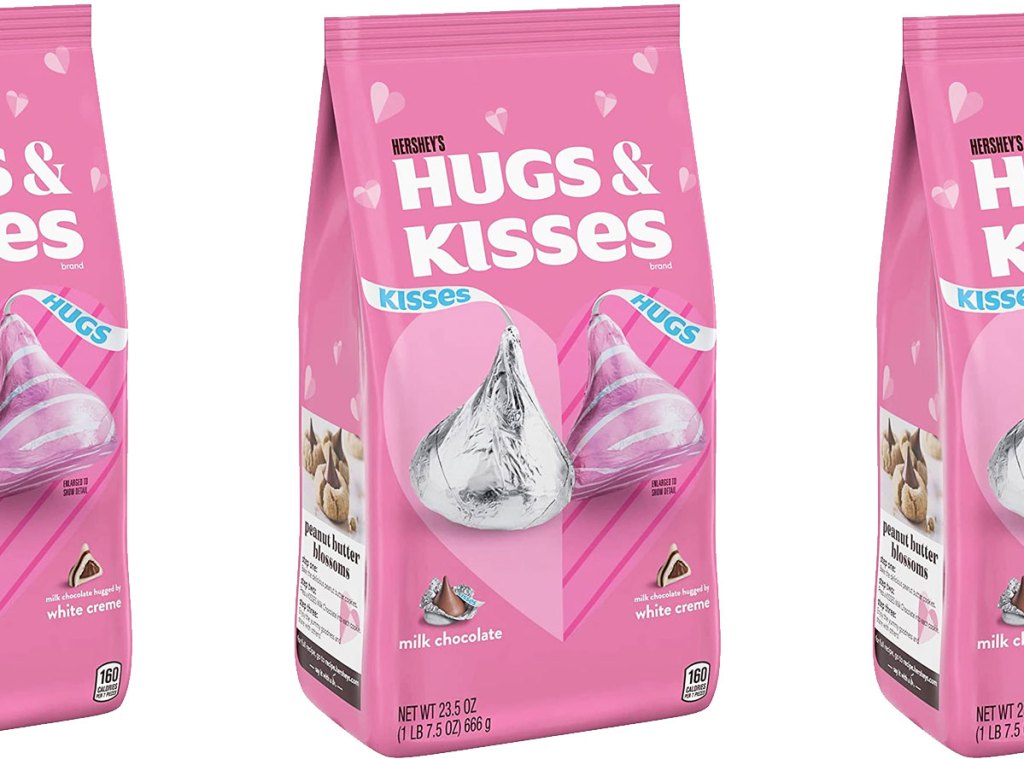 pink bags of Hershey's Hugs & Kisses