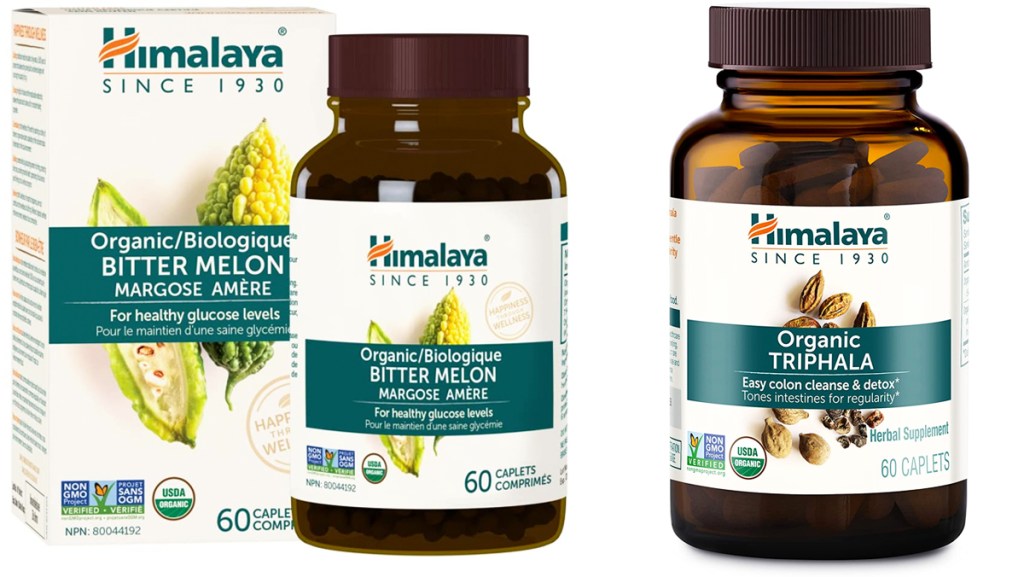 two bottles of Himalaya Organic supplements