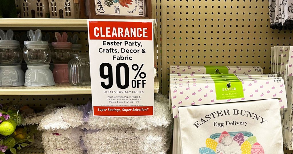 90% off easter clearance sign at hobby lobby