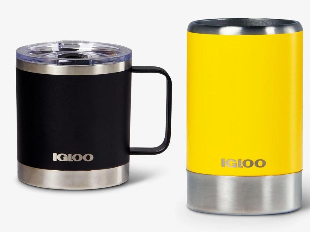 igloo stainless steel mug and traditional can cooler