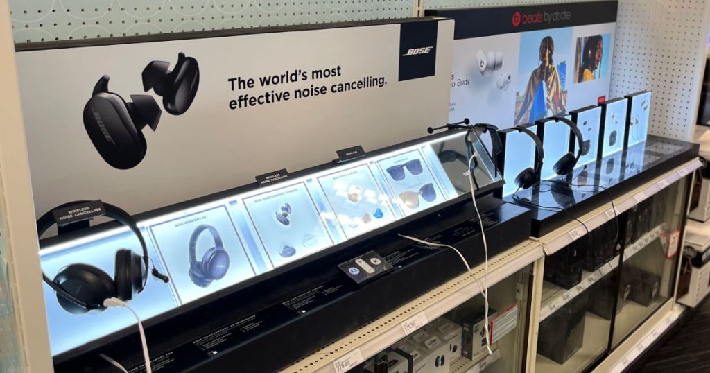 headphones on display at store
