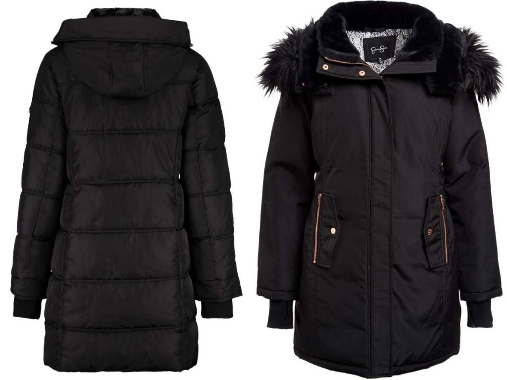 jessica simpson black faux fur hooded puffer and anorak coats