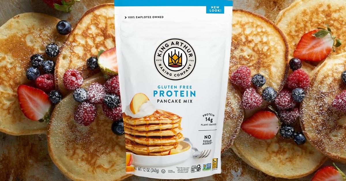 king arthur gluten-free protein pancake mix with pancakes