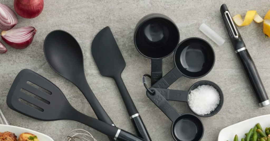 black kitchen tools on counter