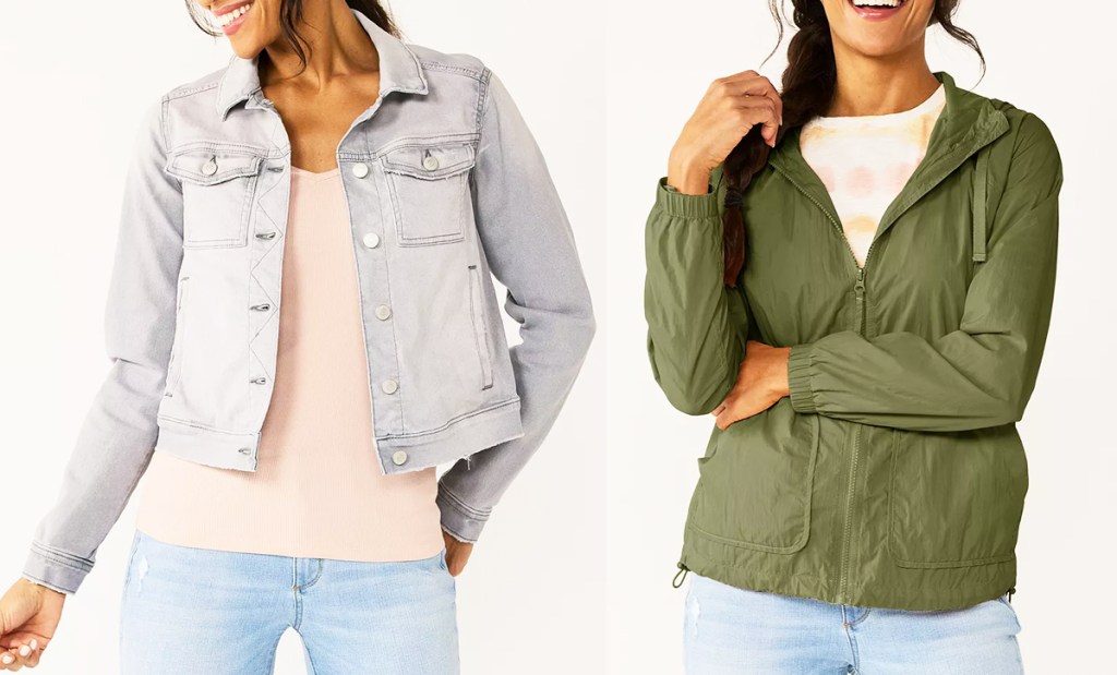 two women modeling jackets