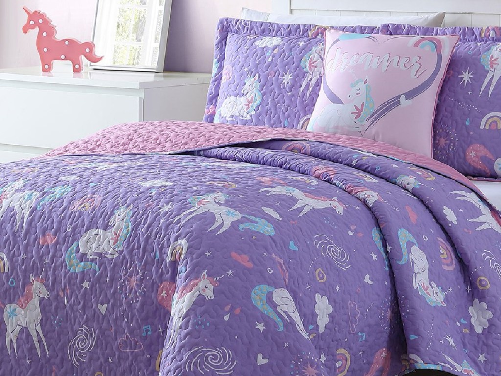 Lilac 'Dreamer' Unicorn Quilt Set