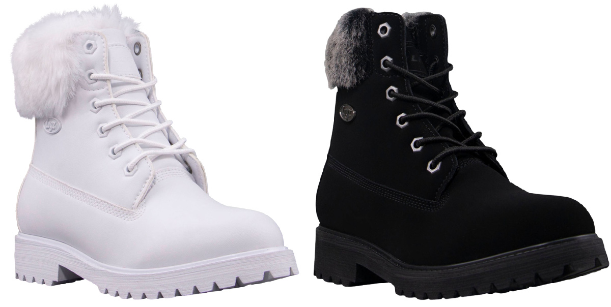 Lugz Women's Hudson Lace-up Fur-trim Boot in white or black