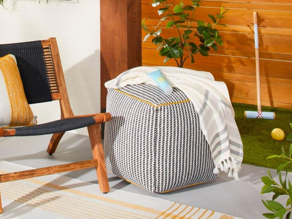 Hearth & Hand with Magnolia Ticking Stripe Indoor/Outdoor Ottoman Pouf