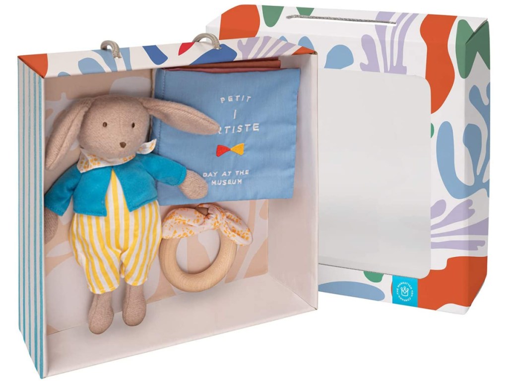 bunny doll, book, and teether gift set