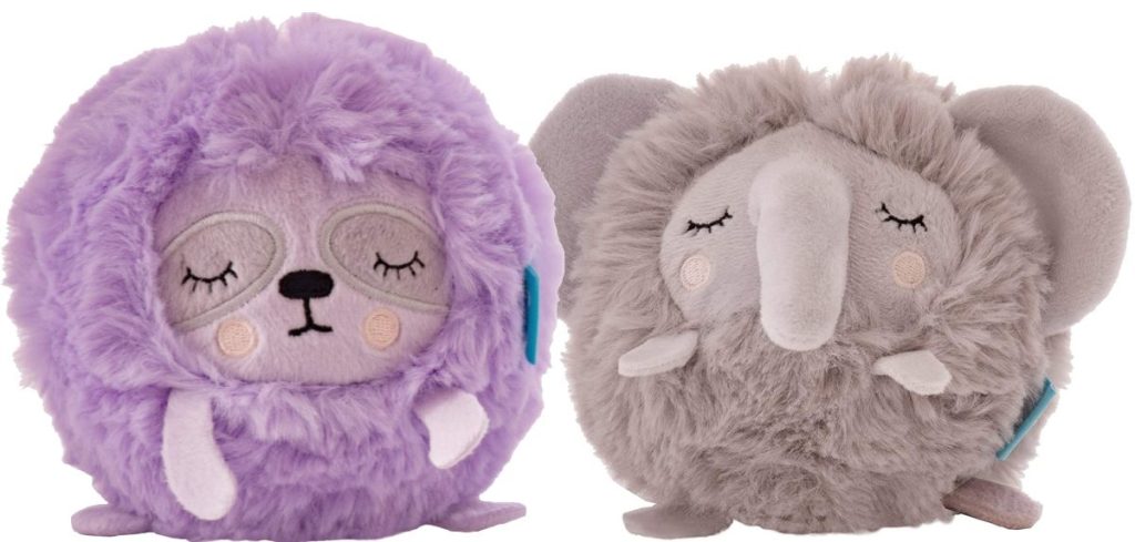 purple sloth and elephant stuffed animals
