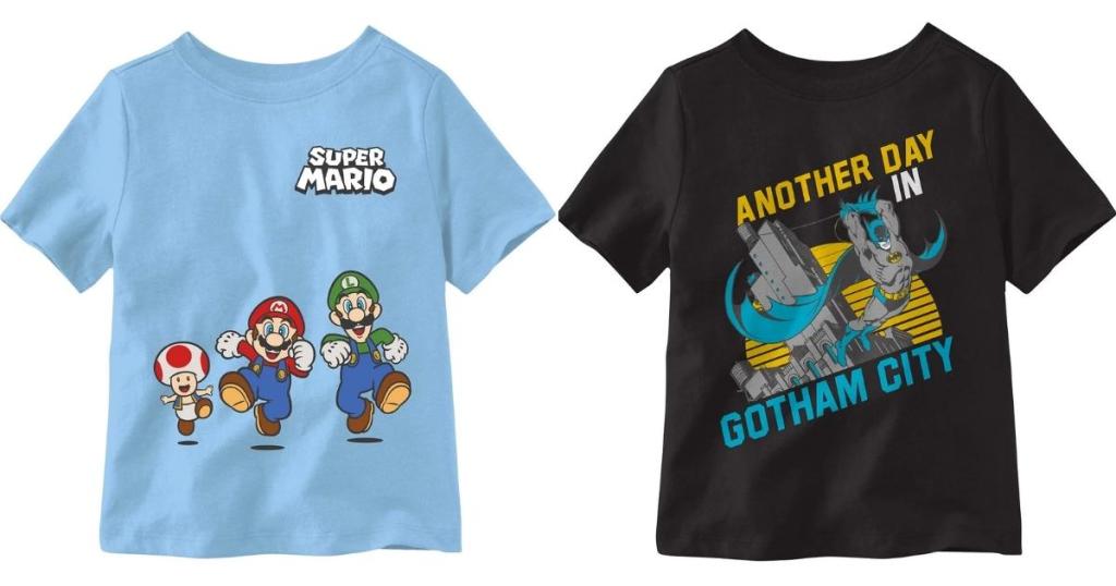 super mario and batman graphic little boy t-shirts