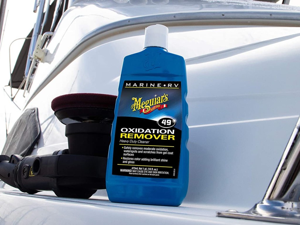 bottle of marine and RV cleaner on boat