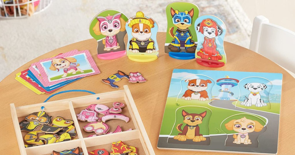 kids wooden magnetic set on table