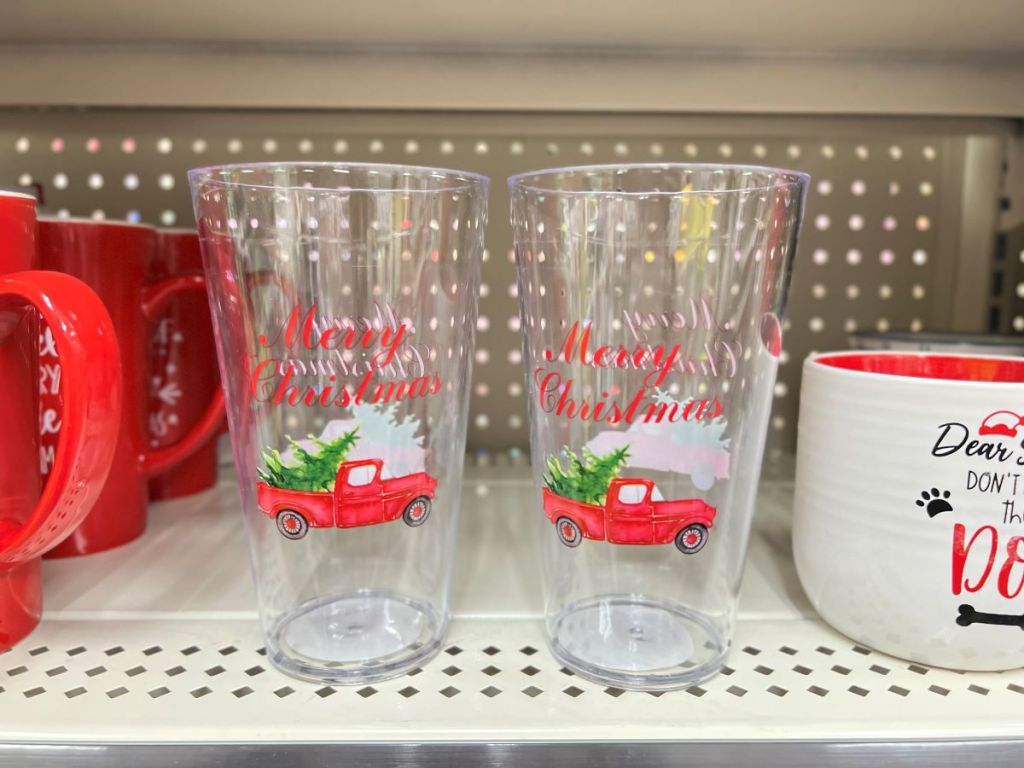 Merry Christmas Vintage Red Truck Glasses
