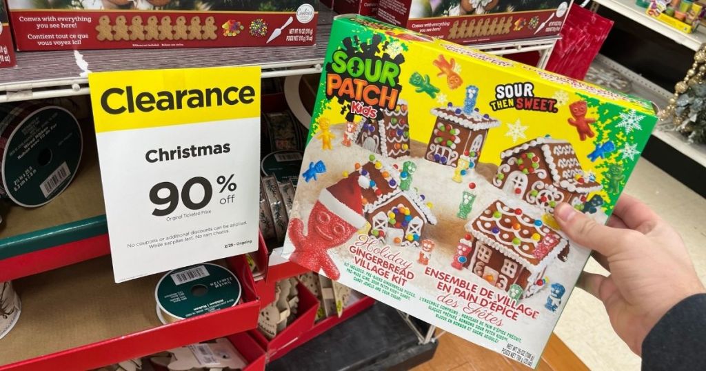 Gingerbread Sour Patch Kid Village Kit and Clearance 90% off sign