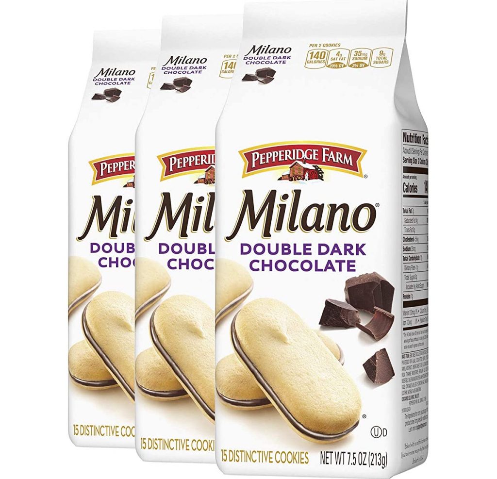three bags of milano cookies