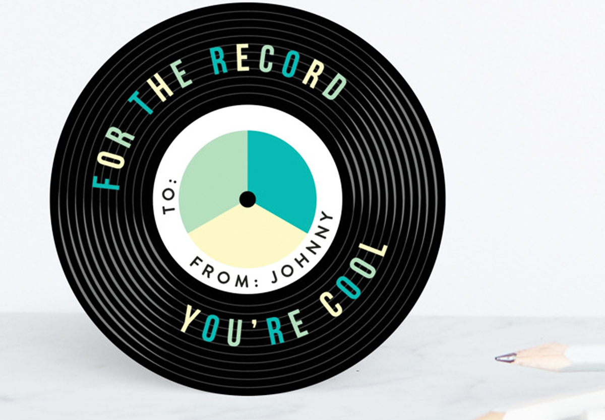 record shaped valentine card