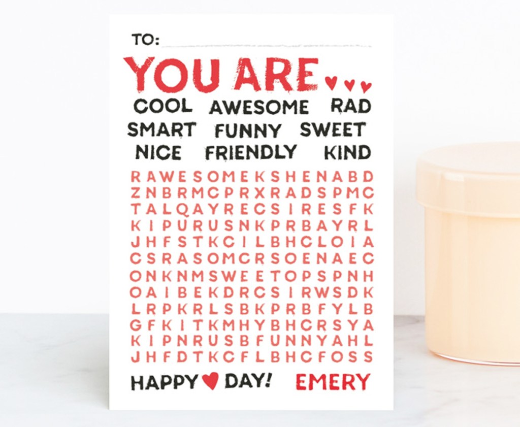 word search valentines day card