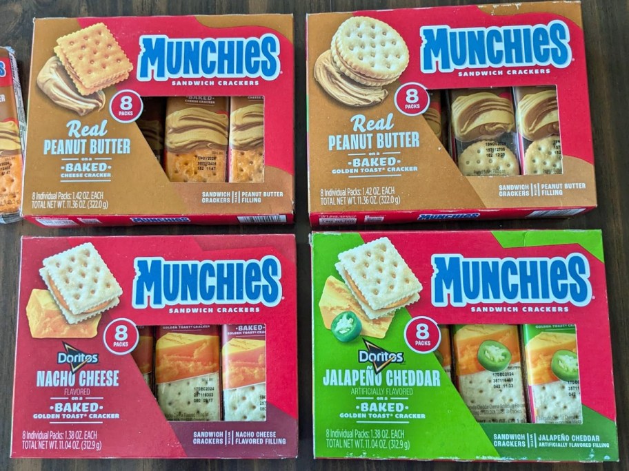 4 boxes of Munchies Sandwich Crackers on a table
