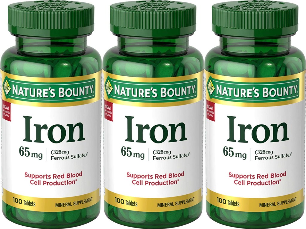 three bottles of iron supplements