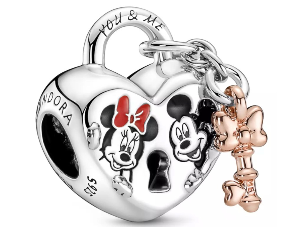 Pandora Jewelry Mickey and Minnie Mouse Heart Padlock Charm