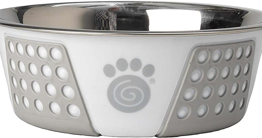 petrageous non slip stainless steel white dog bowl