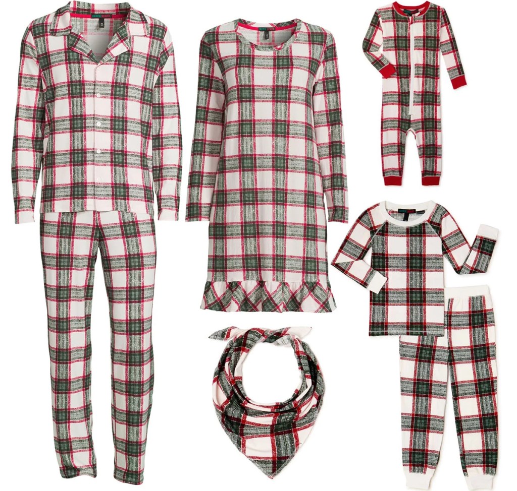 plaid print matching family christmas pajamas
