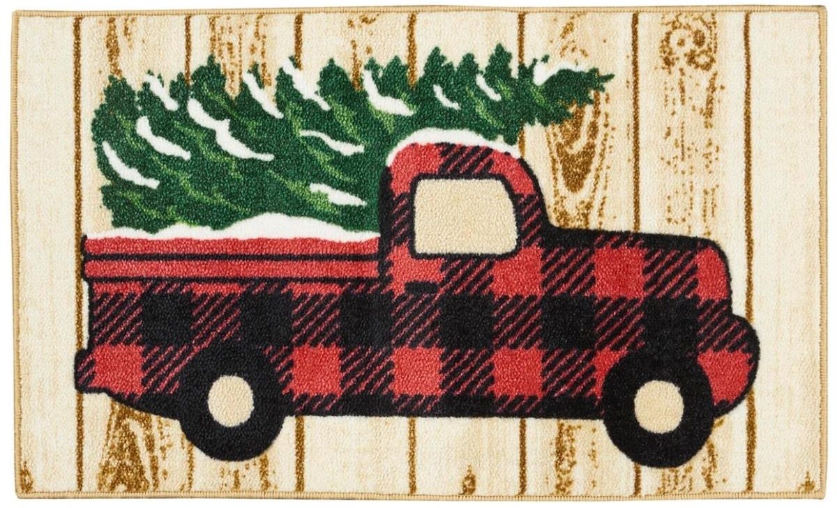 plaid truck with christmas tree accent rug from macy's