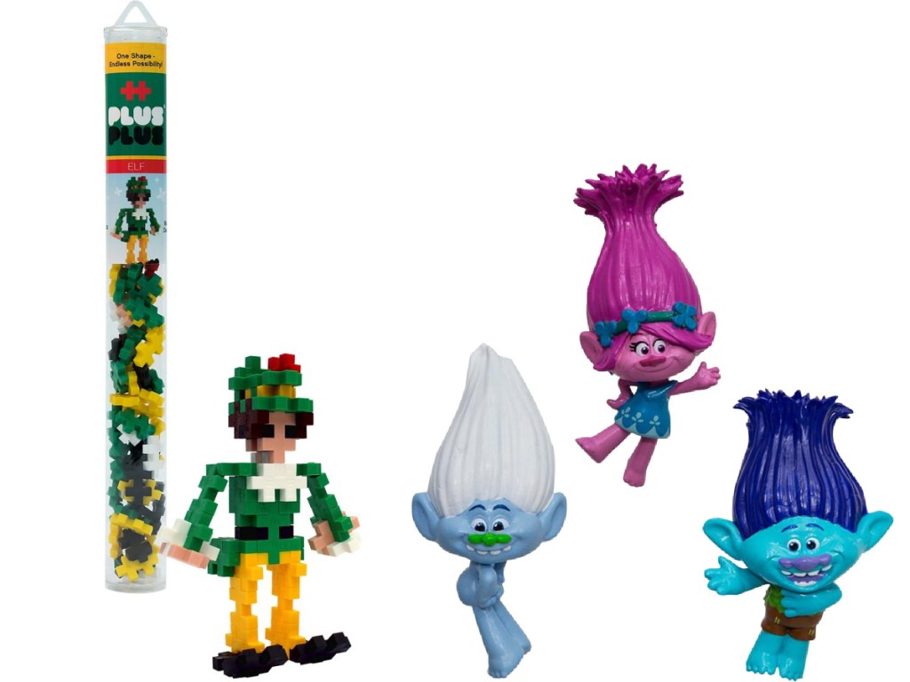 Plus-Plus Elf 70-Piece Mini Maker Tube and Trolls Dive Characters 3-Pack