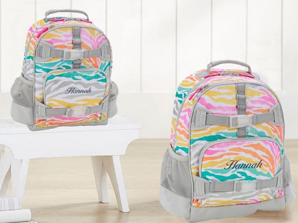 Mackenzie Rainbow Zebra Glitter Backpack