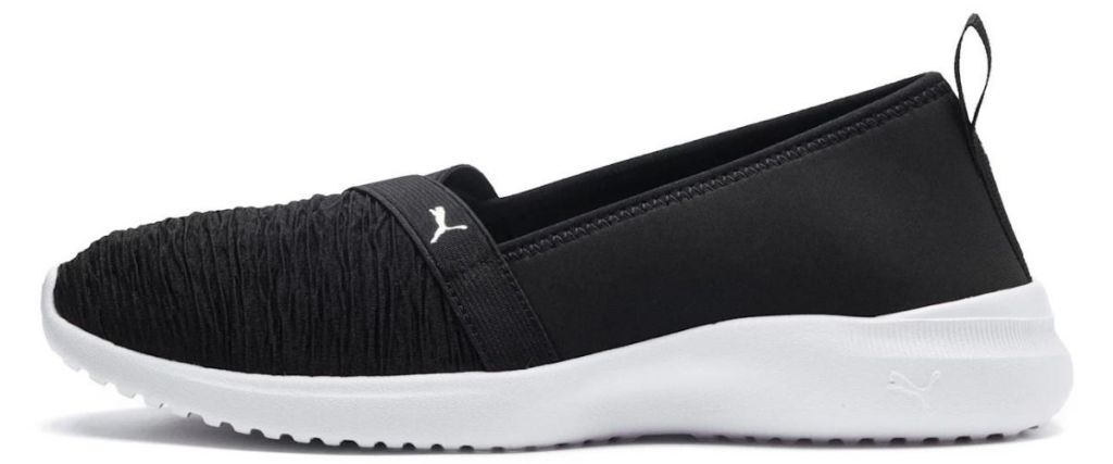 women's black and white Puma ballet shoes