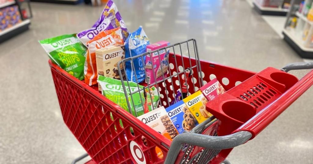 variety of quest nutrition snacks in target cart