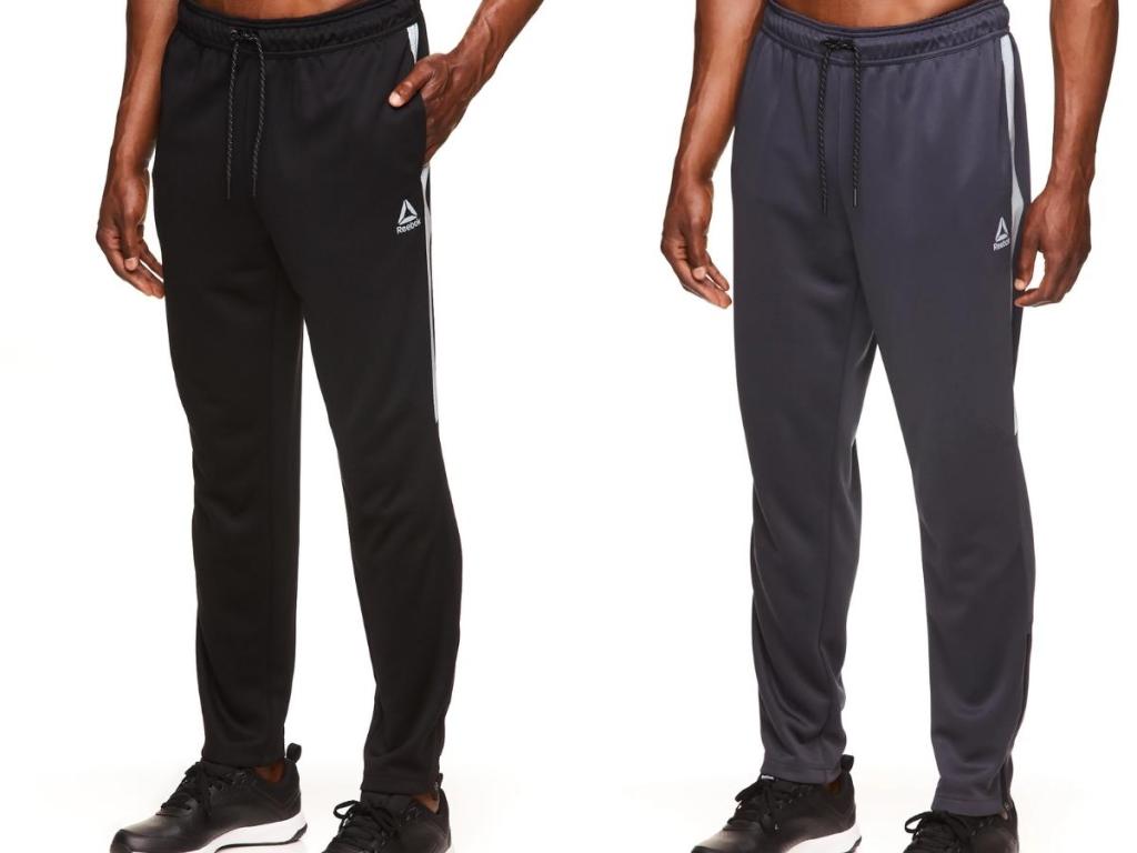 reebok men's interlock active pants in black and gray/ebony